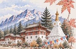 香格里拉雪山与藏式建筑